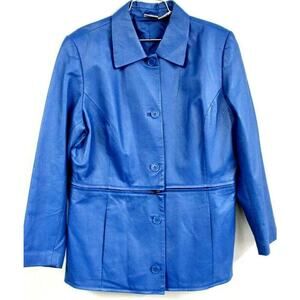 Retro Newport News 80s/90s Women LG Blue 2Way Convertible Cropped Leather Jacket